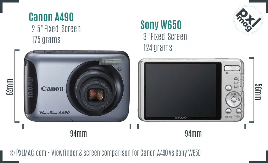 Canon A490 vs Sony W650 Screen and Viewfinder comparison Canon A490 vs Sony W650 Screen and Viewfinder comparison