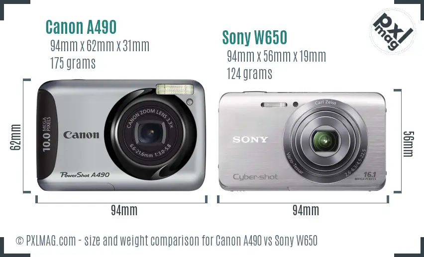 Canon A490 vs Sony W650 size comparison Canon A490 vs Sony W650 size comparison