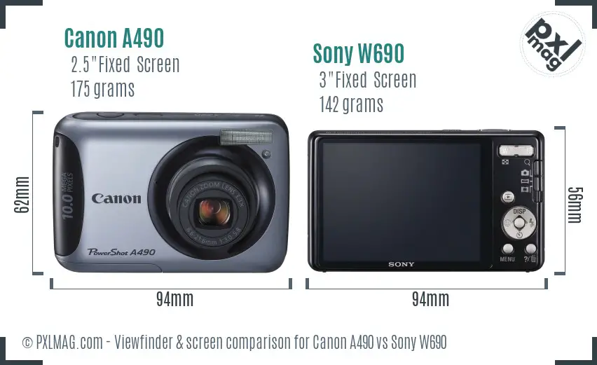 Canon A490 vs Sony W690 Screen and Viewfinder comparison