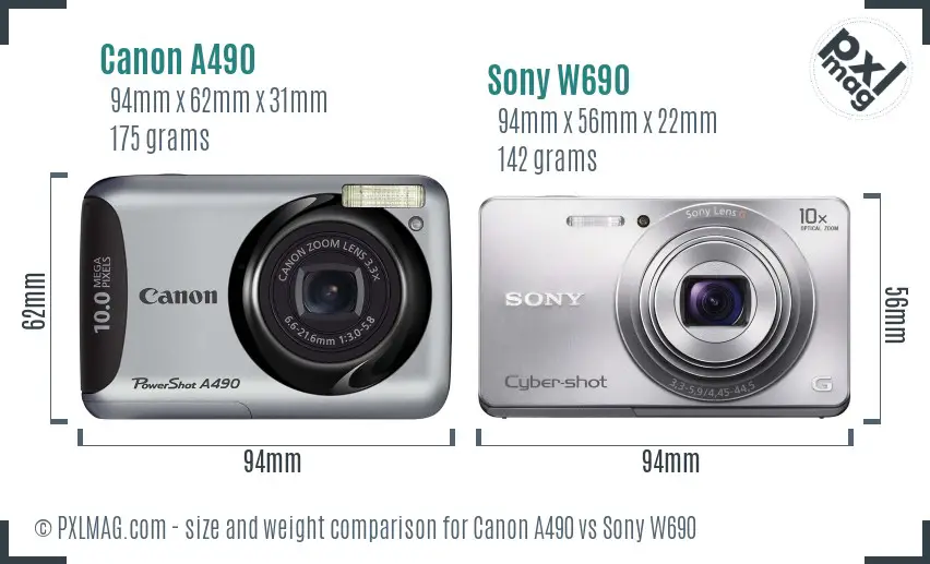 Canon A490 vs Sony W690 size comparison