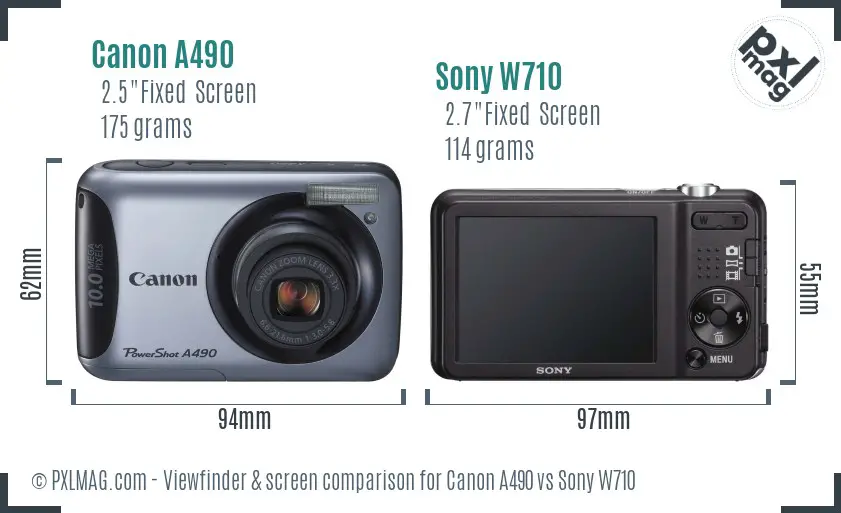 Canon A490 vs Sony W710 Screen and Viewfinder comparison