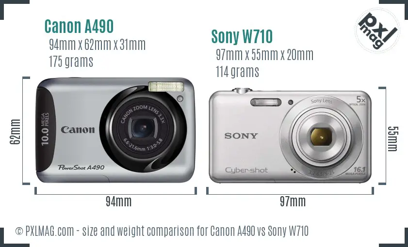 Canon A490 vs Sony W710 size comparison