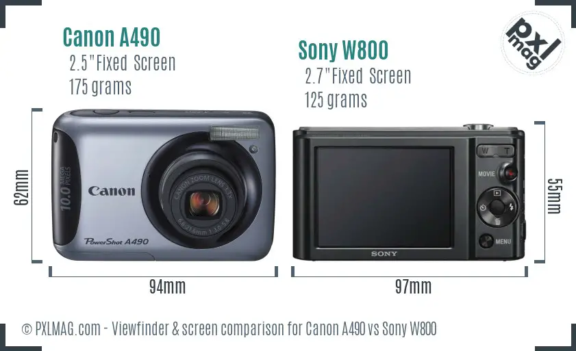 Canon A490 vs Sony W800 Screen and Viewfinder comparison