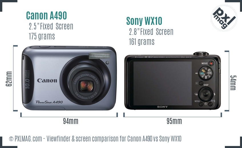 Canon A490 vs Sony WX10 Screen and Viewfinder comparison