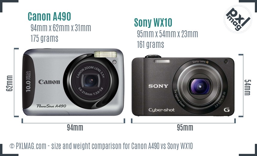 Canon A490 vs Sony WX10 size comparison Canon A490 vs Sony WX10 size comparison
