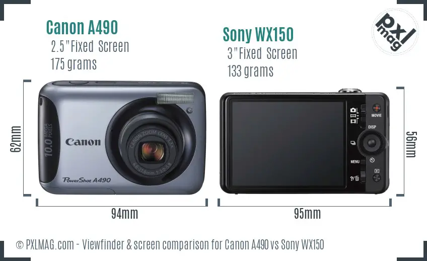 Canon A490 vs Sony WX150 Screen and Viewfinder comparison