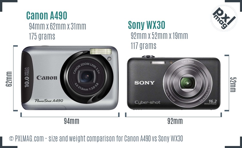 Canon A490 vs Sony WX30 size comparison Canon A490 vs Sony WX30 size comparison