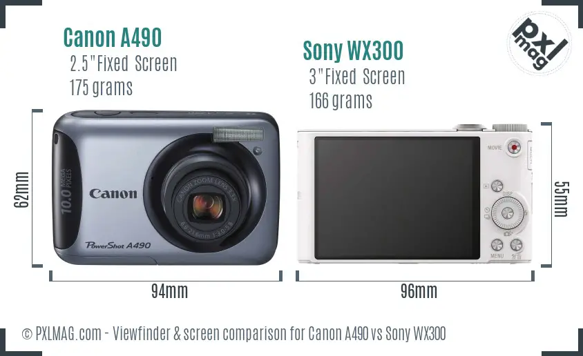 Canon A490 vs Sony WX300 Screen and Viewfinder comparison