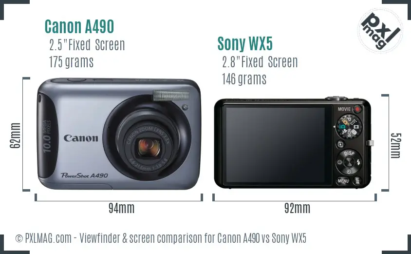 Canon A490 vs Sony WX5 Screen and Viewfinder comparison