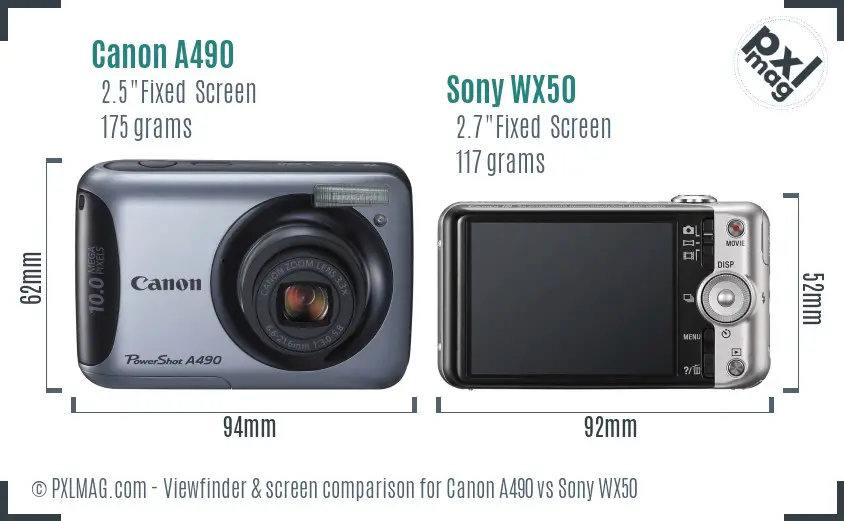 Canon A490 vs Sony WX50 Screen and Viewfinder comparison