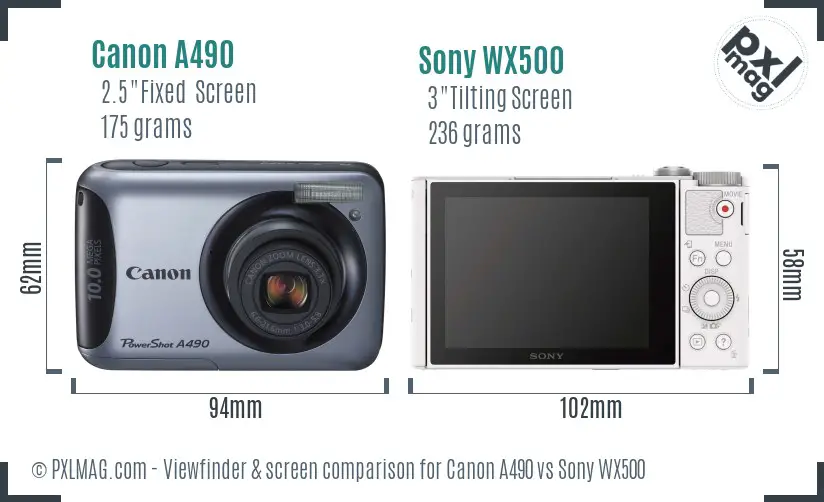 Canon A490 vs Sony WX500 Screen and Viewfinder comparison