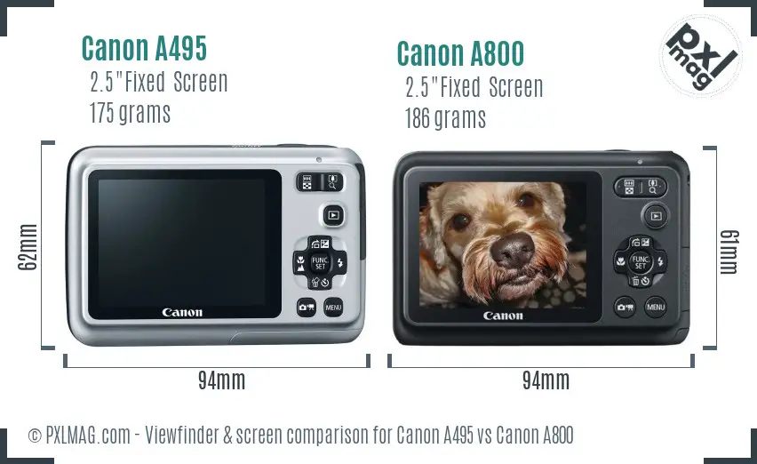 Canon A495 vs Canon A800 Screen and Viewfinder comparison