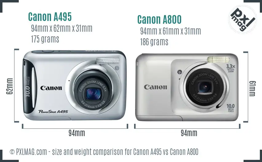 Canon A495 vs Canon A800 size comparison