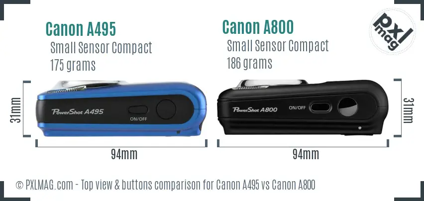 Canon A495 vs Canon A800 top view buttons comparison