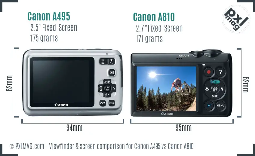 Canon A495 vs Canon A810 Screen and Viewfinder comparison