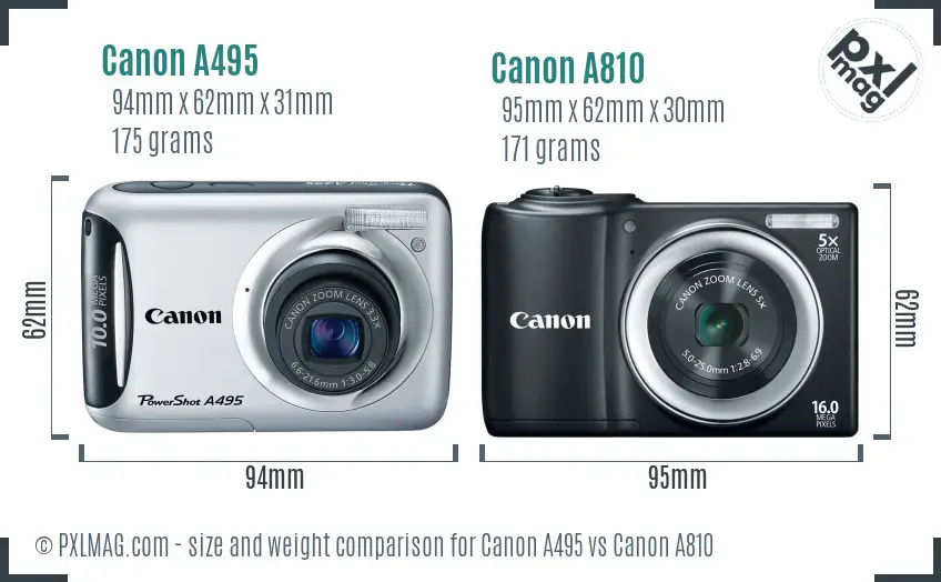 Canon A495 vs Canon A810 size comparison