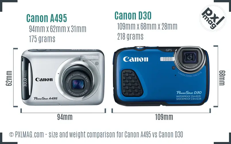 Canon A495 vs Canon D30 size comparison