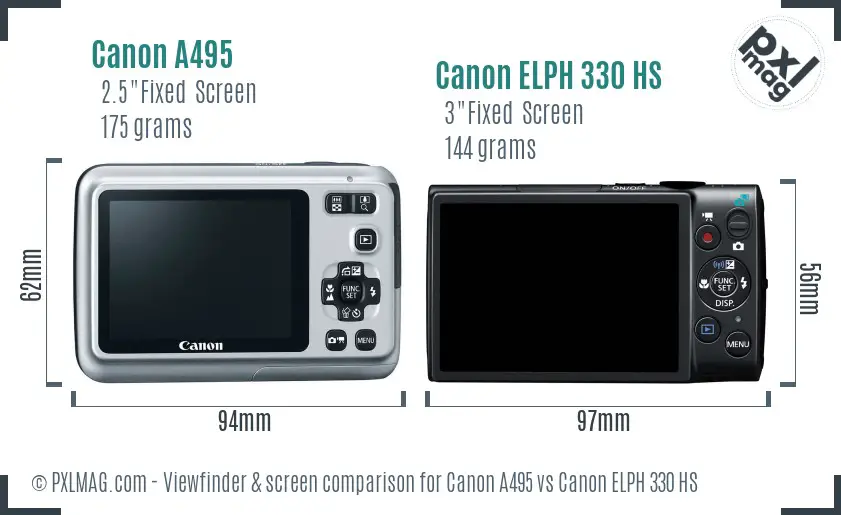 Canon A495 vs Canon ELPH 330 HS Screen and Viewfinder comparison