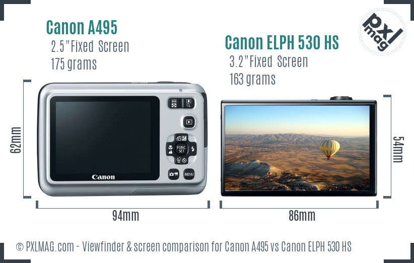 Canon A495 vs Canon ELPH 530 HS Screen and Viewfinder comparison