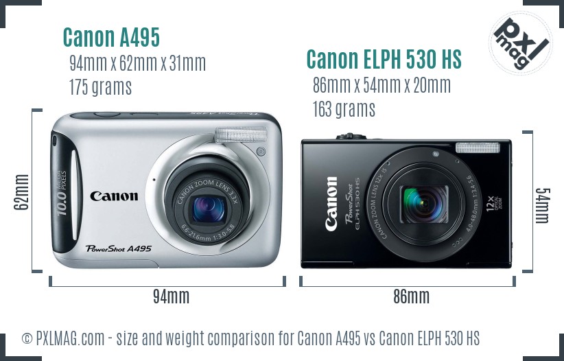 Canon A495 vs Canon ELPH 530 HS size comparison
