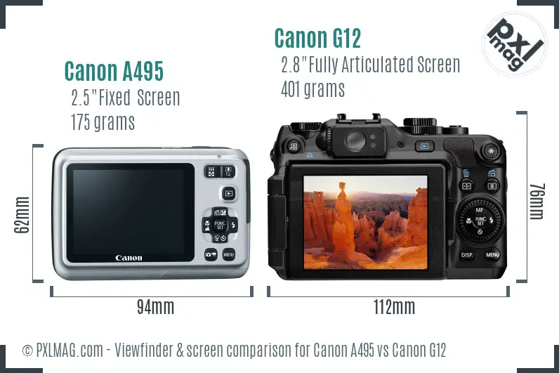Canon A495 vs Canon G12 Screen and Viewfinder comparison