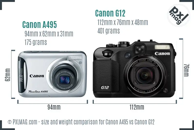 Canon A495 vs Canon G12 size comparison