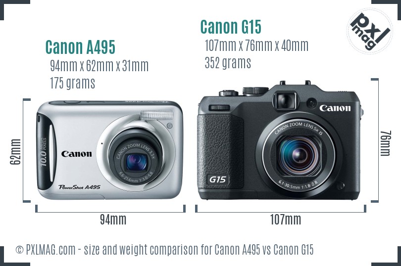 Canon A495 vs Canon G15 size comparison