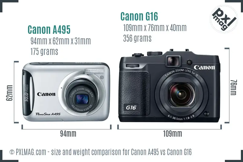Canon A495 vs Canon G16 size comparison
