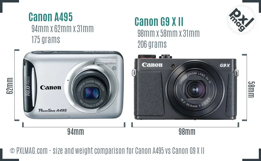 Canon A495 vs Canon G9 X II size comparison