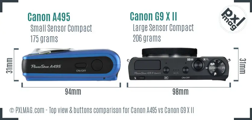 Canon A495 vs Canon G9 X II top view buttons comparison