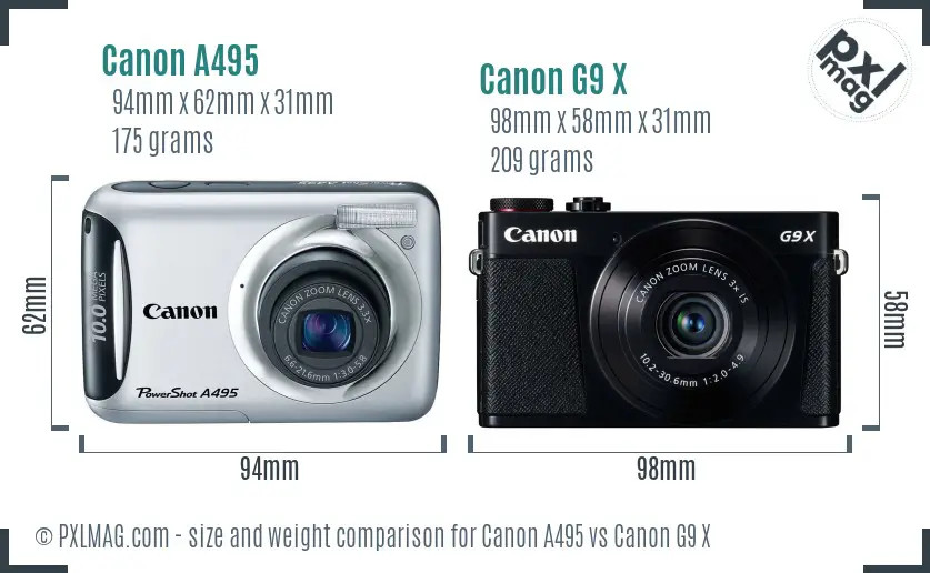 Canon A495 vs Canon G9 X size comparison