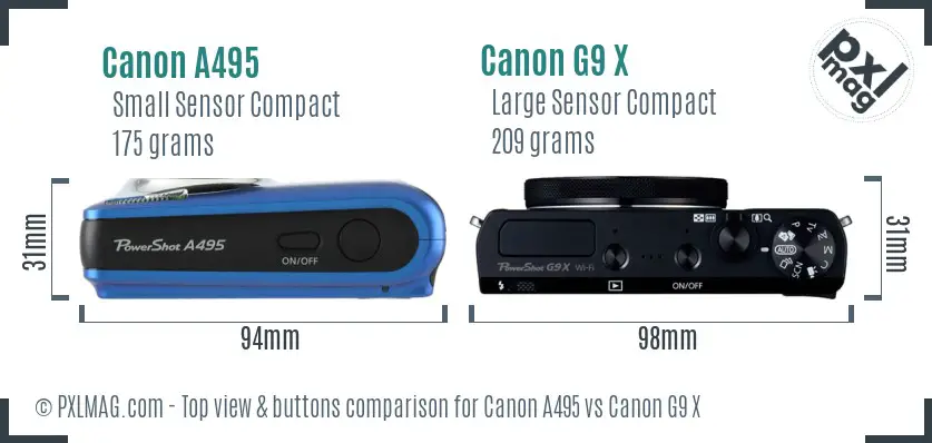 Canon A495 vs Canon G9 X top view buttons comparison