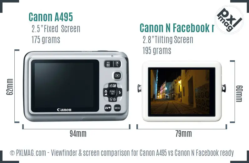 Canon A495 vs Canon N Facebook ready Screen and Viewfinder comparison