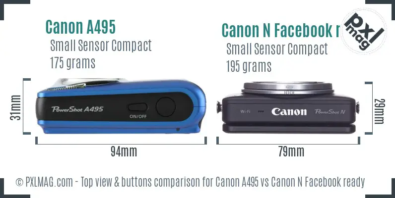 Canon A495 vs Canon N Facebook ready top view buttons comparison