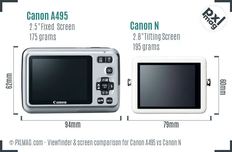 Canon A495 vs Canon N Screen and Viewfinder comparison Canon A495 vs Canon N Screen and Viewfinder comparison