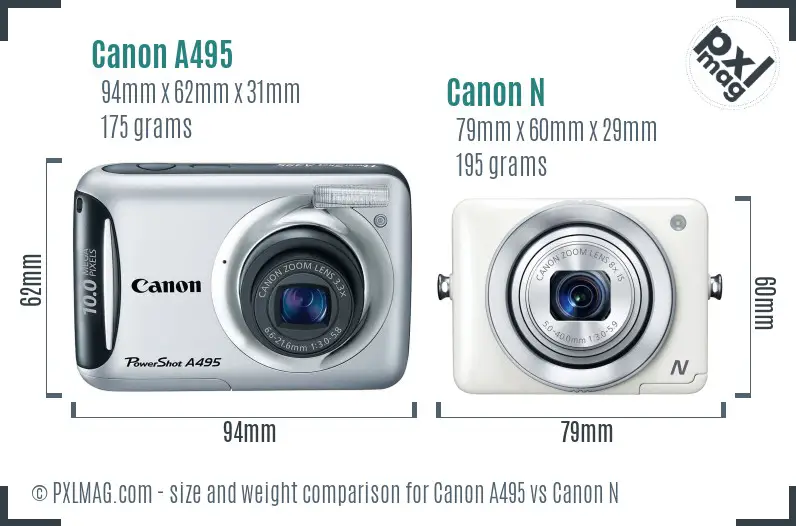 Canon A495 vs Canon N size comparison Canon A495 vs Canon N size comparison