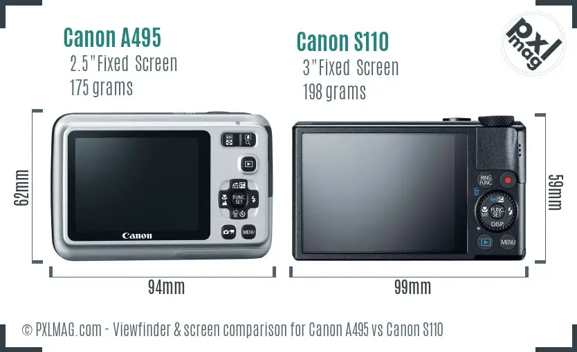 Canon A495 vs Canon S110 Screen and Viewfinder comparison