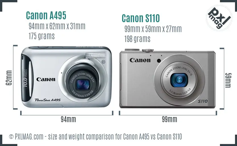 Canon A495 vs Canon S110 size comparison