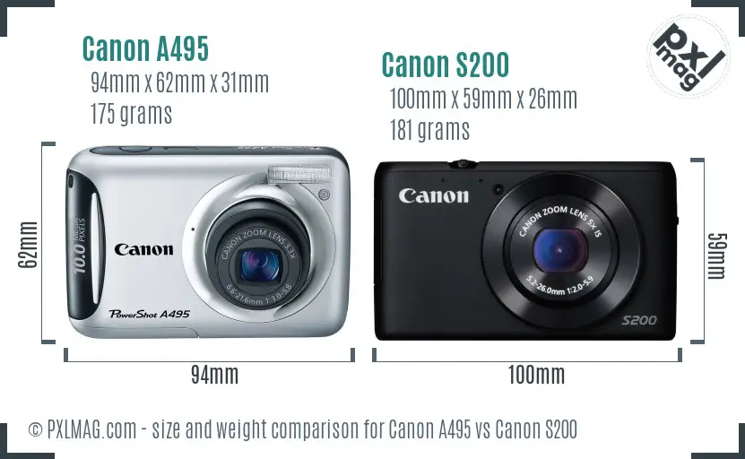 Canon A495 vs Canon S200 size comparison