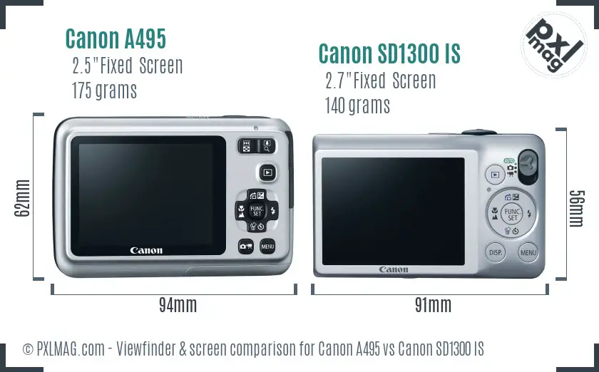 Canon A495 vs Canon SD1300 IS Screen and Viewfinder comparison