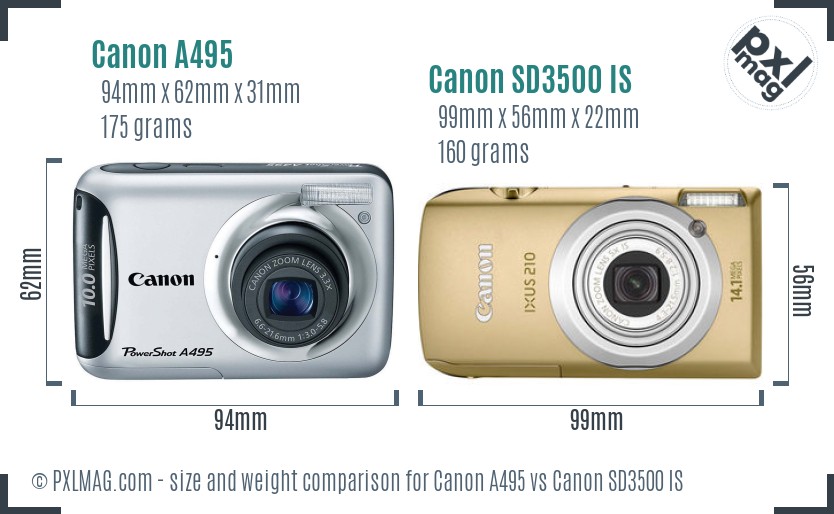 Canon A495 vs Canon SD3500 IS size comparison Canon A495 vs Canon SD3500 IS size comparison