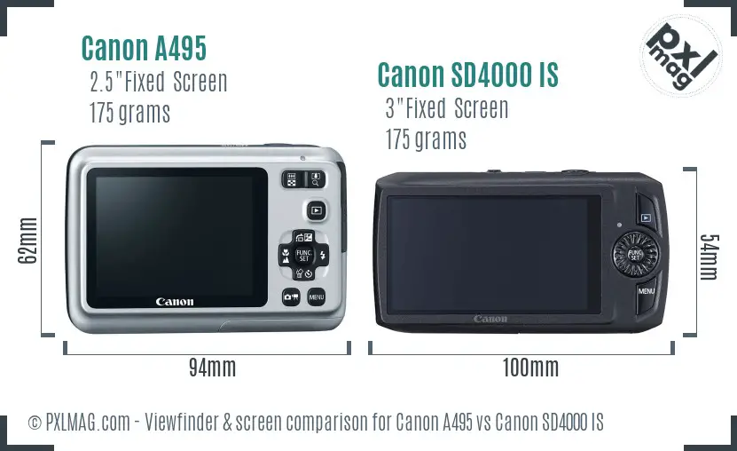 Canon A495 vs Canon SD4000 IS Screen and Viewfinder comparison Canon A495 vs Canon SD4000 IS Screen and Viewfinder comparison