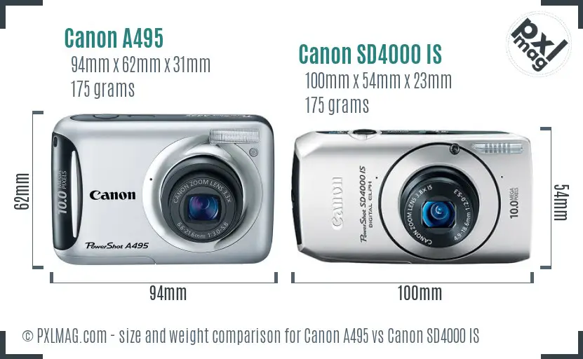 Canon A495 vs Canon SD4000 IS size comparison Canon A495 vs Canon SD4000 IS size comparison