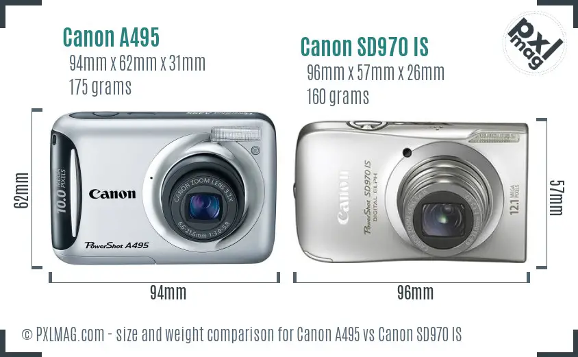 Canon A495 vs Canon SD970 IS size comparison Canon A495 vs Canon SD970 IS size comparison