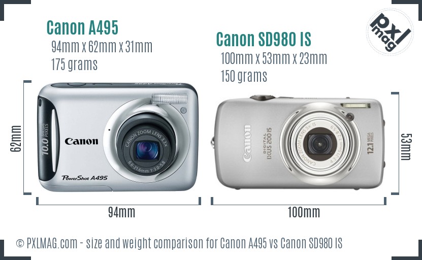 Canon A495 vs Canon SD980 IS size comparison
