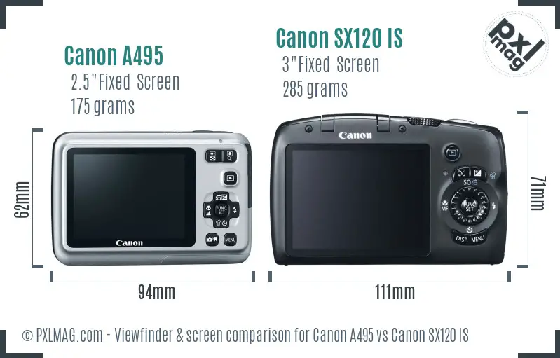 Canon A495 vs Canon SX120 IS Screen and Viewfinder comparison