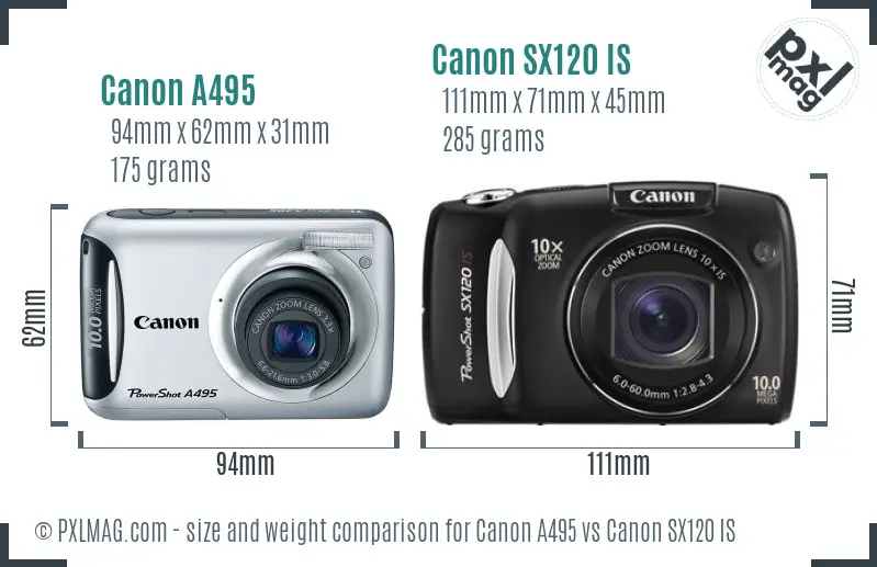Canon A495 vs Canon SX120 IS size comparison