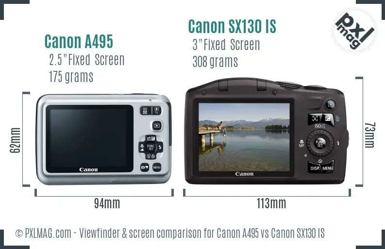 Canon A495 vs Canon SX130 IS Screen and Viewfinder comparison