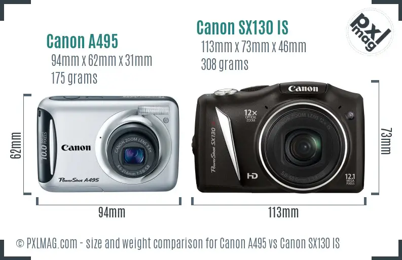 Canon A495 vs Canon SX130 IS size comparison