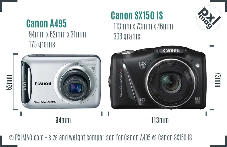 Canon A495 vs Canon SX150 IS size comparison Canon A495 vs Canon SX150 IS size comparison